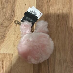 Topshop Pink Fluffy Bunny Pom Pom Keychain